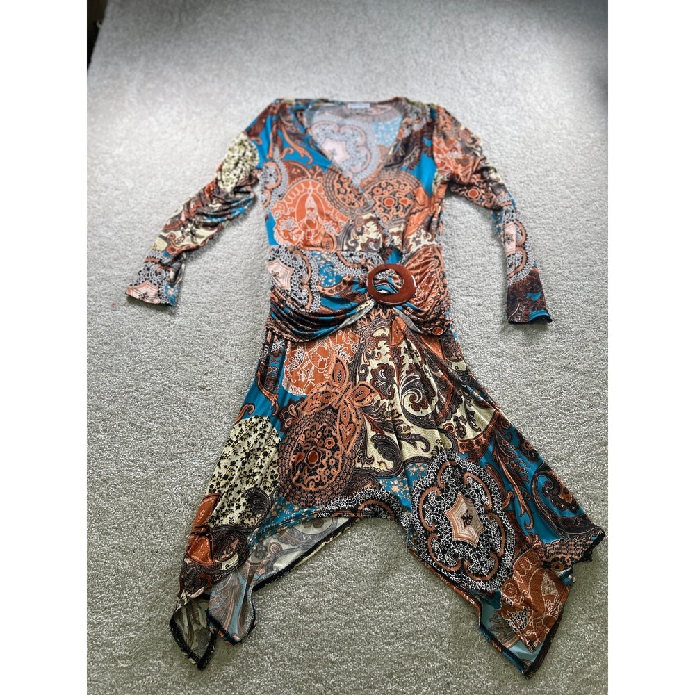 Venus Women's Dress Small Multi-Color Paisley Print Long Sleeve Fairy BloomCore